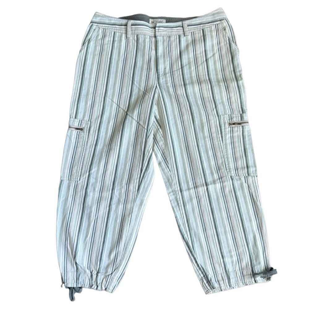 Bay Studio Khakis Green Striped Pants Capri Ankle Cotton Size 12